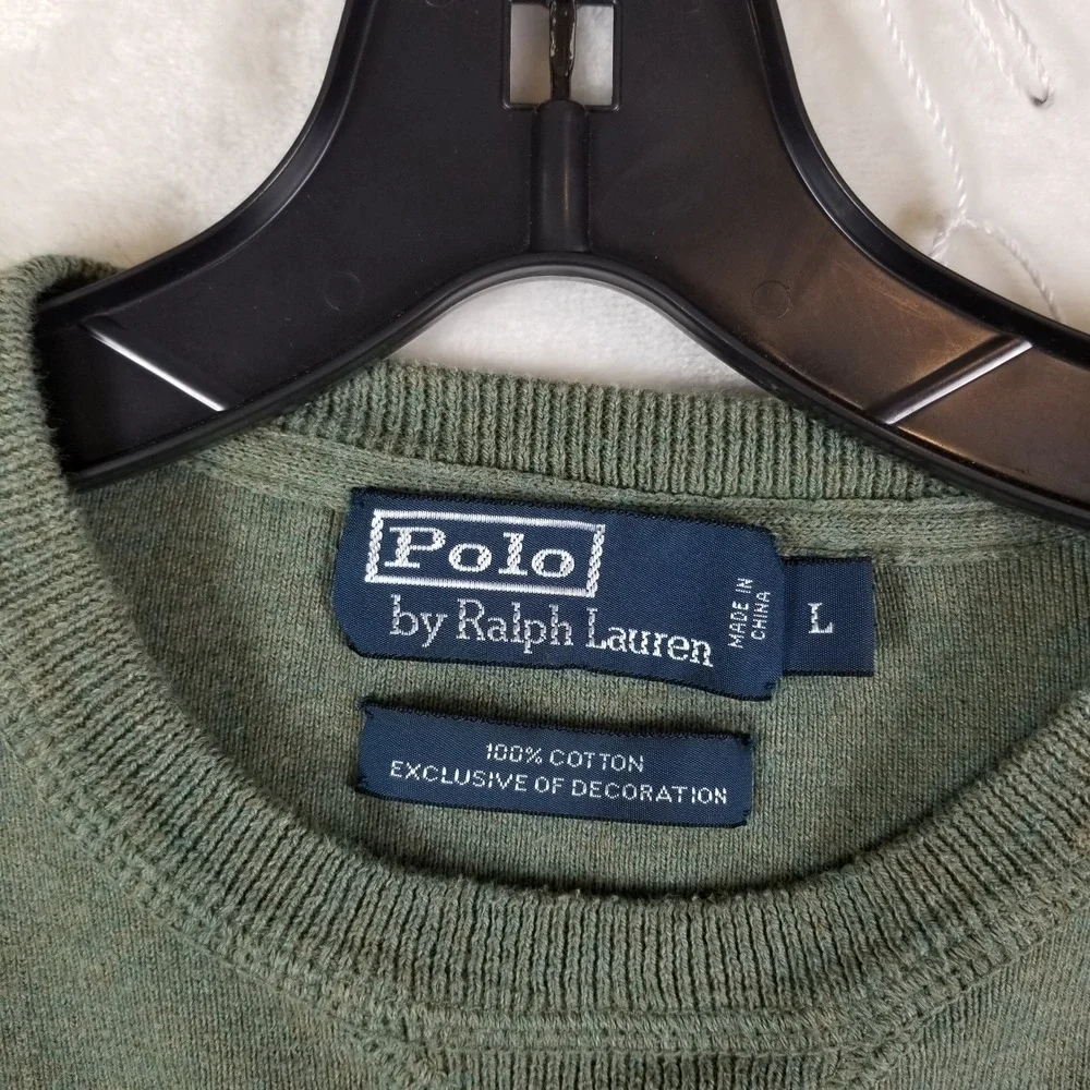Polo Ralph Lauren Mens Large Sage Green‎ 100% Cotton Crewneck Sweater Pony Logo